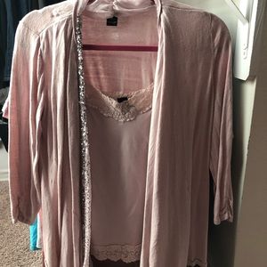 White House black market L M cardigan cami pink